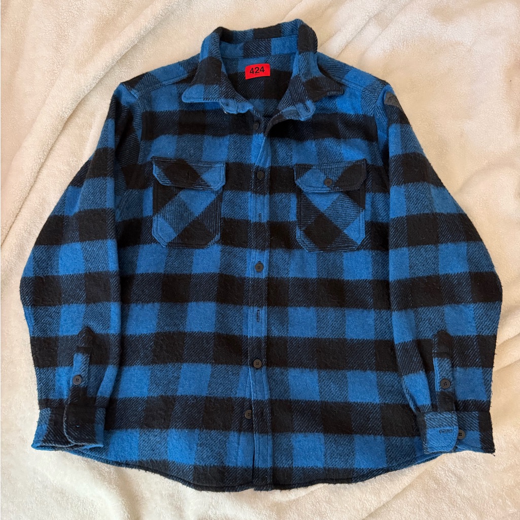 424 Blue And Black Flannel Shirt Jacket